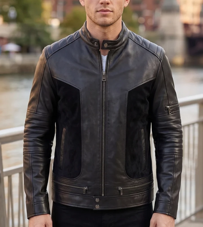 Chris Black Leather Drago Suede Jacket For Men