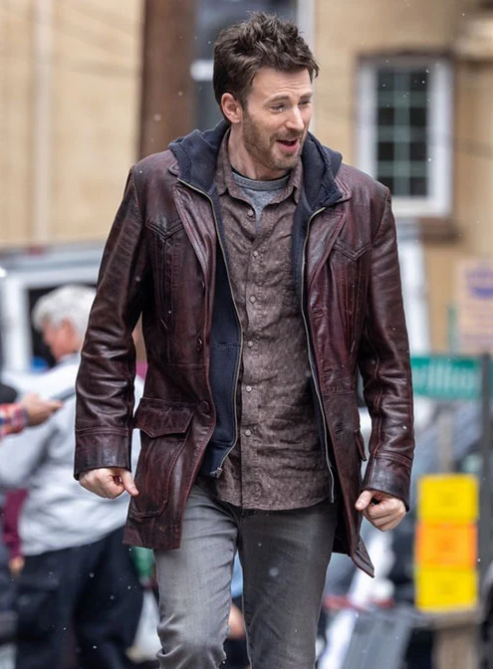 Chris Evans Red One Leather Trench Coat