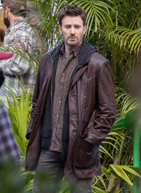 Chris Evans Red One Leather Trench Coat