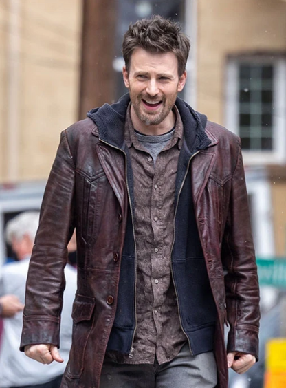 Chris Evans Red One Leather Trench Coat