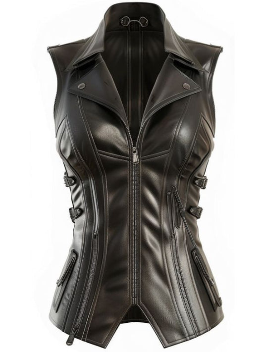 Claire Black Leather Vest for Women