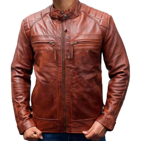 Classic Diamond Biker Leather Jacket