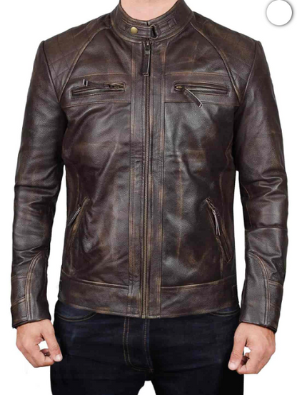 Claude Brown Biker Leather Jacket