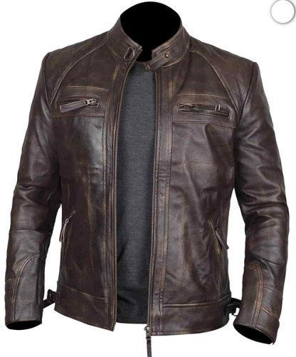 Claude Brown Biker Leather Jacket