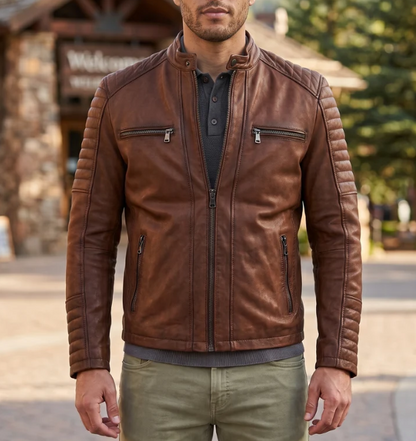 Dali Brown Leather Jacket For Men