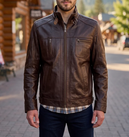 Dark Brown Stylish Leather Jacket For Men