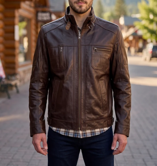 Dark Brown Stylish Leather Jacket For Men