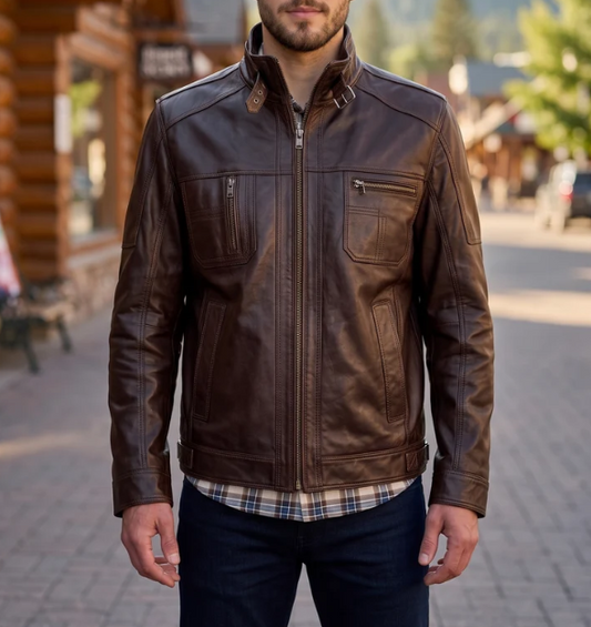 Dark Brown Stylish Leather Jacket For Men