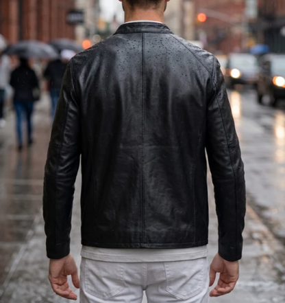 David Sheepskin Black Leather Jacket For Men