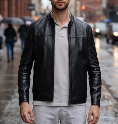 David Sheepskin Black Leather Jacket For Men
