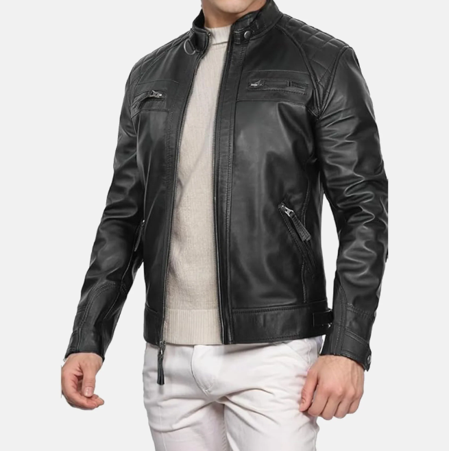 Declan Black Leather Biker Jacket