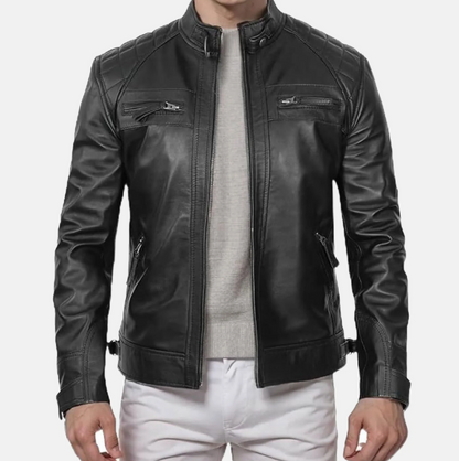 Declan Black Leather Biker Jacket
