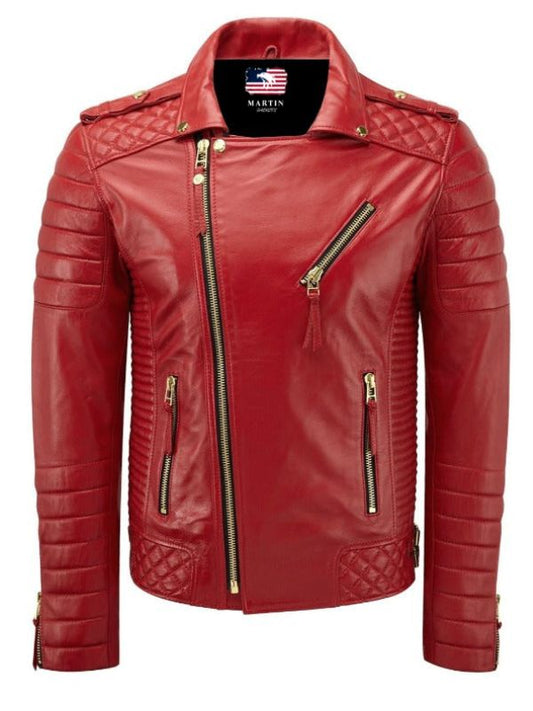Diamond quilted Red leather jacket