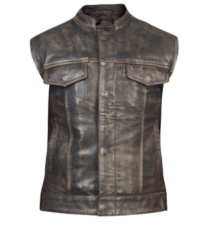 Distressed Brown Leather Vest