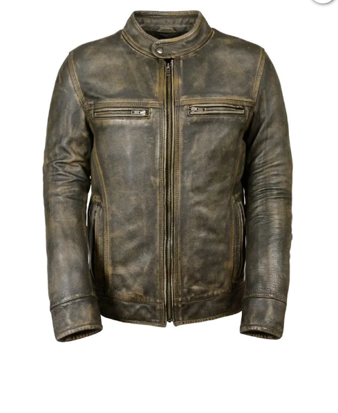 Distressed Cafe Racer Biker Leather Jacket