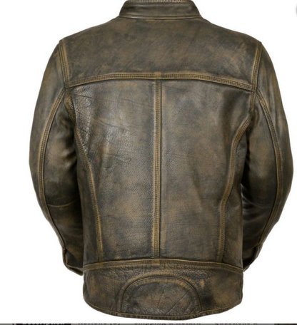 Distressed Cafe Racer Biker Leather Jacket
