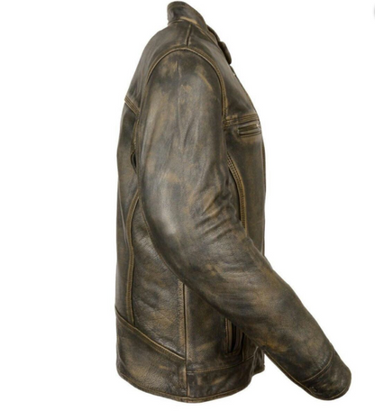 Distressed Cafe Racer Biker Leather Jacket