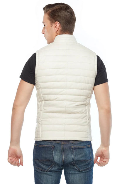 Alexander White Puffer Leather Vest for Men