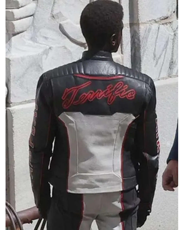 Superman 2025 Mister Terrific Black & White Leather Jacket