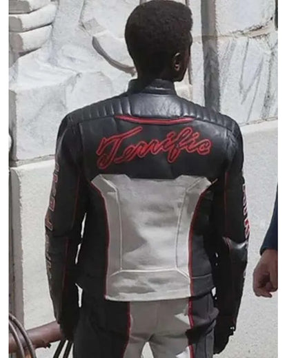 Superman 2025 Mister Terrific Black & White Leather Jacket