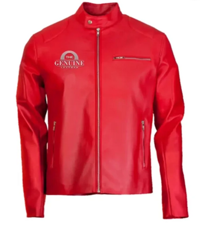 Elegant Red Biker Leather Jacket