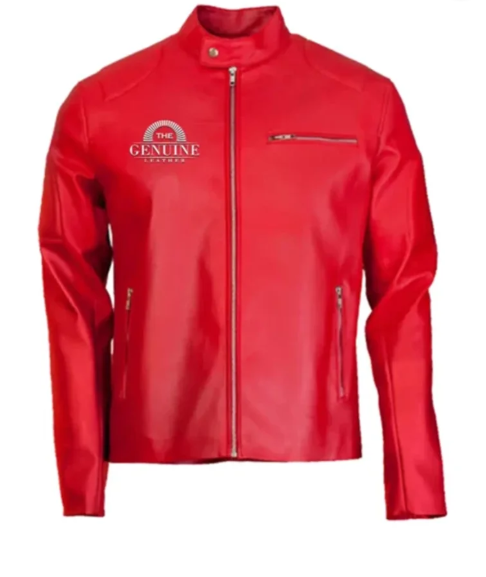 Elegant Red Biker Leather Jacket
