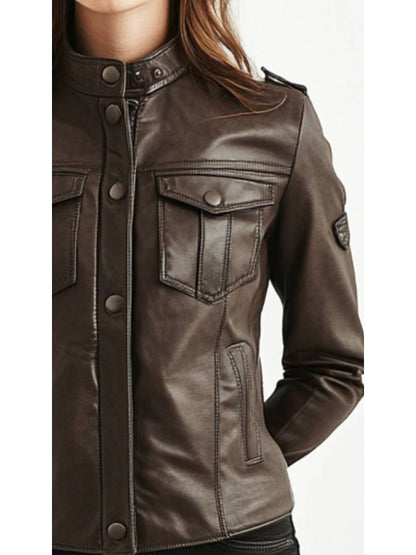 Elsie Leather Brown Jacket - Women Leather Jacket Brown