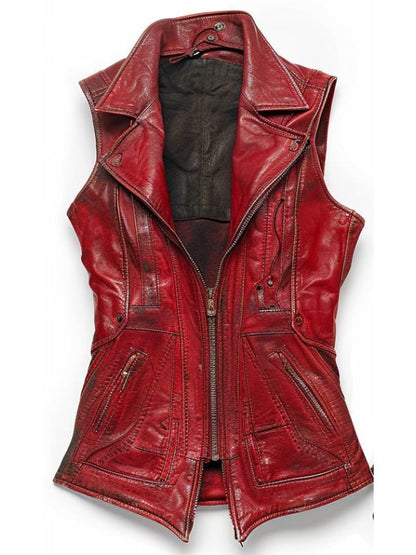 Emily Red Distressed Leather Vest for Women