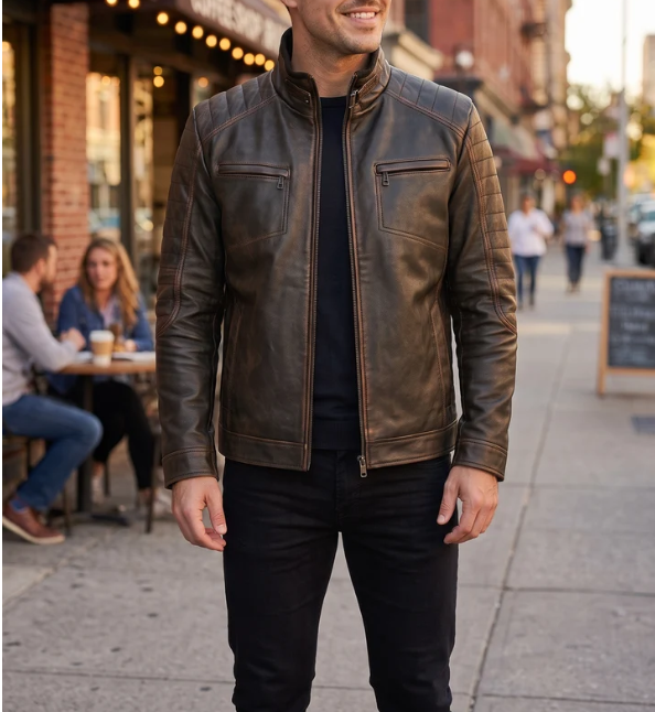 Enomial Men’s 100% Real Black Leather Classic Jacket