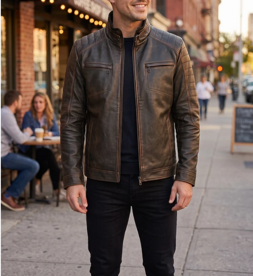 Enomial Men’s 100% Real Black Leather Classic Jacket