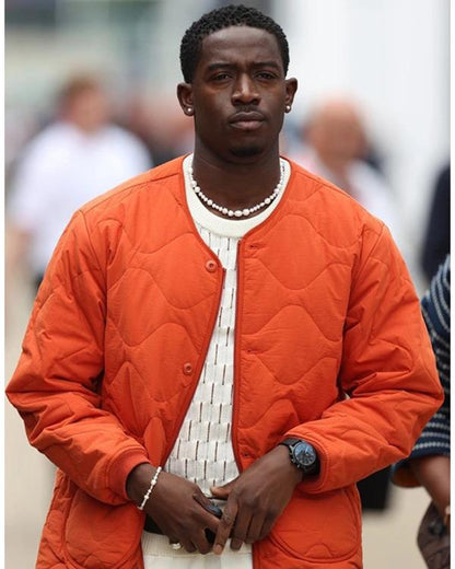 2025 Damson Idris Orange Quilted Bomber Jacket