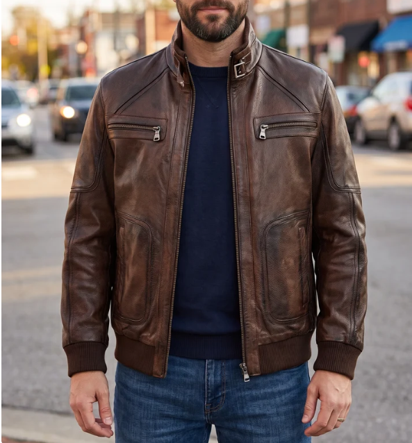 Felix Brown Leather Jacket For Men