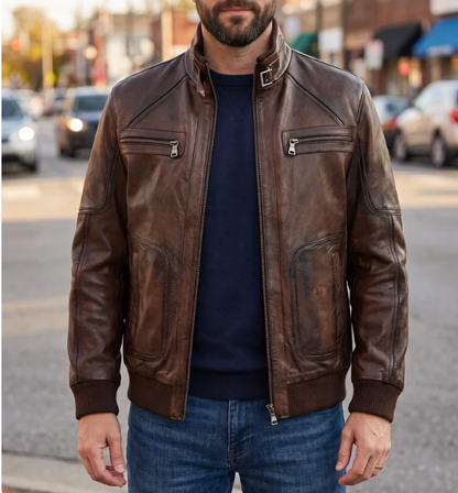 Felix Brown Leather Jacket For Men