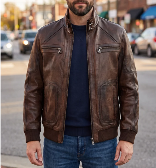 Felix Brown Leather Jacket For Men