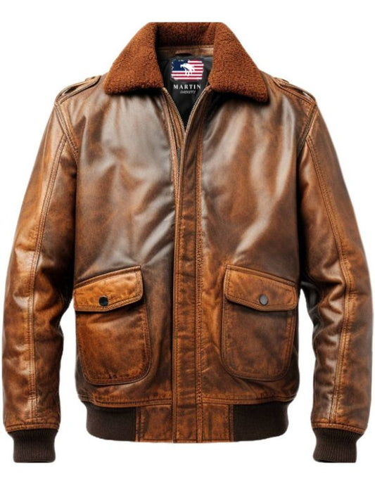 Flight Bomber Jacket - Aviator Flight Bomber Leather Jacket Vintage Brown
