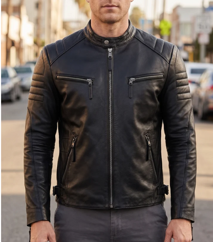 Frank Black Biker Leather Jacket For Men