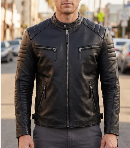 Frank Black Biker Leather Jacket For Men