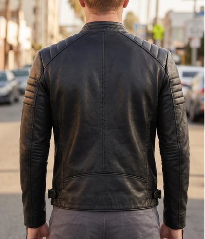 Frank Black Biker Leather Jacket For Men