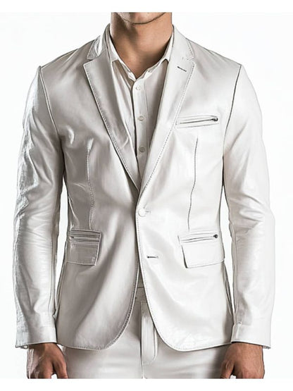 Freddie White Leather Blazer - Leather Blazer for Men White