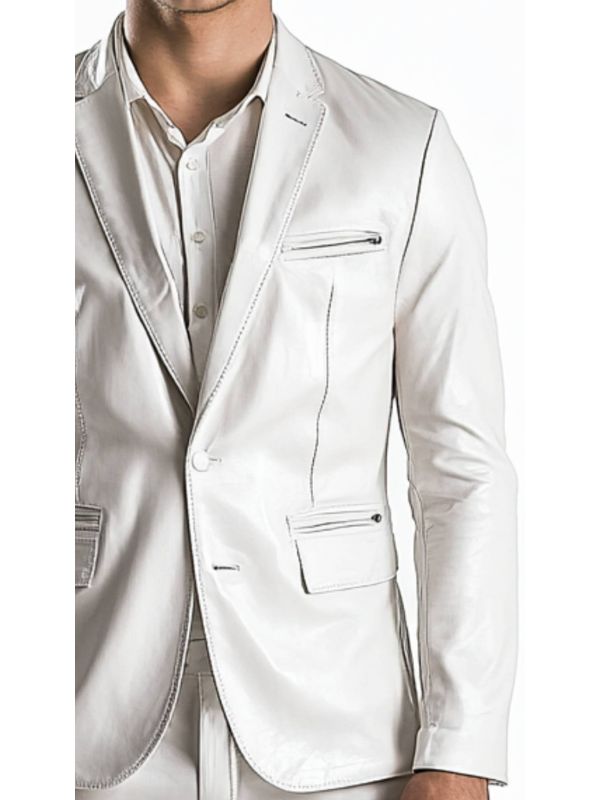 Freddie White Leather Blazer - Leather Blazer for Men White