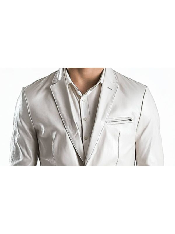 Freddie White Leather Blazer - Leather Blazer for Men White