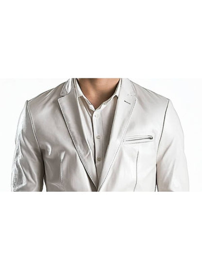 Freddie White Leather Blazer - Leather Blazer for Men White