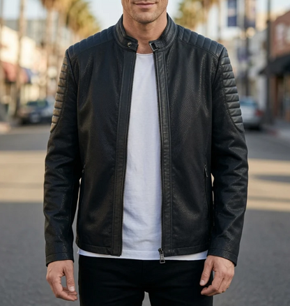Frederick Black Slim fit Stylish Biker Leather Jacket For Men
