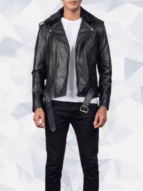 Furton Black Biker Leather Jacket