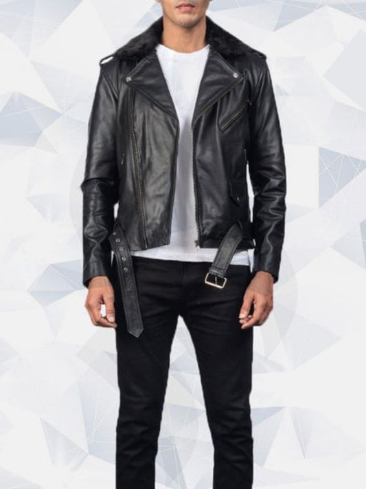 Furton Black Biker Leather Jacket