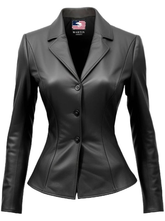 Giselle Black Women Leather Jacket Blazer