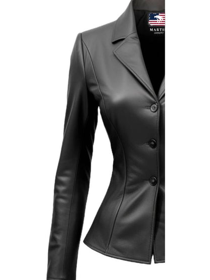 Giselle Black Women Leather Jacket Blazer