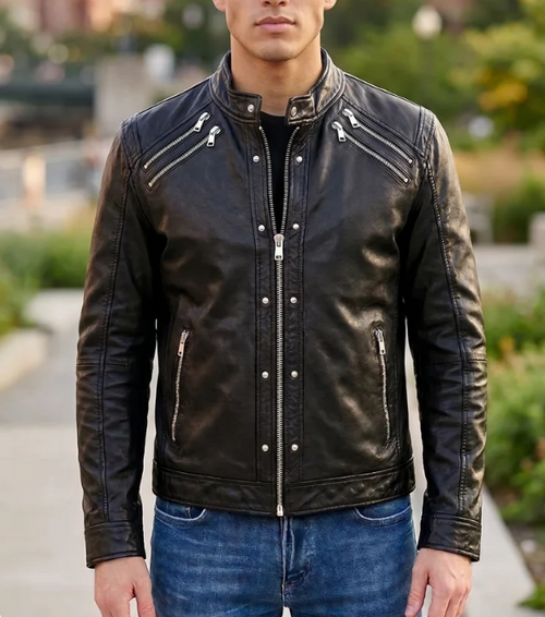 Grant Men’s 100% Real Olive Leather Biker Galore Jacket