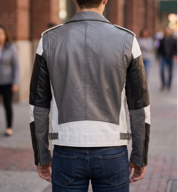 Grey,White & Black Stylish Leather Jacket For Men