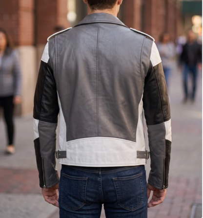 Grey,White & Black Stylish Leather Jacket For Men